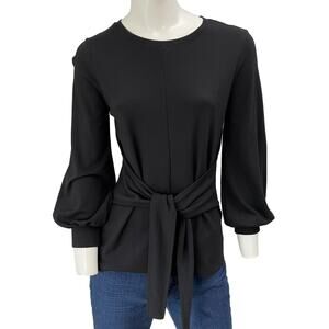 HALOGEN Top Womens Small Petite Black Long Sleeve Career Minimalist Feminine